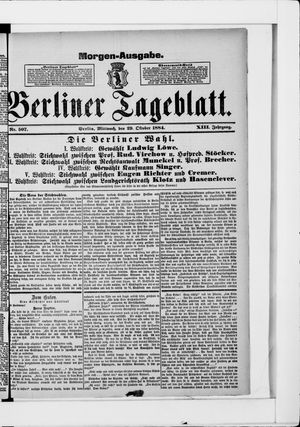 Berliner Tageblatt und Handels-Zeitung vom 29.10.1884