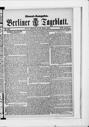 Berliner Tageblatt und Handels-Zeitung vom 29.10.1884