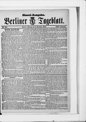 Berliner Tageblatt und Handels-Zeitung vom 03.11.1884