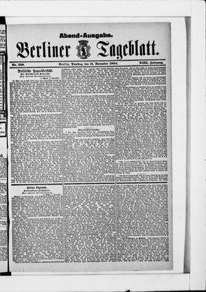 Berliner Tageblatt und Handels-Zeitung vom 11.11.1884