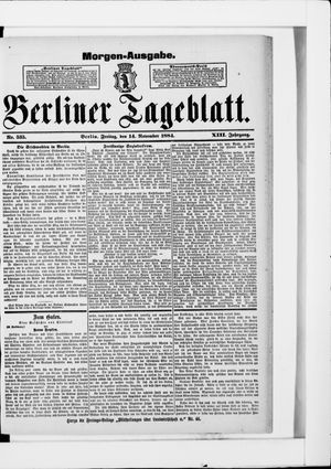 Berliner Tageblatt und Handels-Zeitung vom 14.11.1884