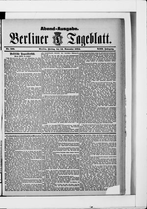 Berliner Tageblatt und Handels-Zeitung on Nov 14, 1884