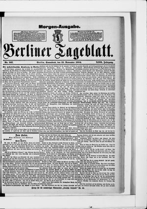 Berliner Tageblatt und Handels-Zeitung vom 15.11.1884