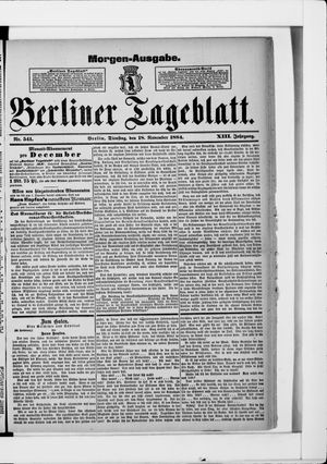 Berliner Tageblatt und Handels-Zeitung vom 18.11.1884