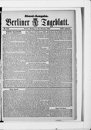 Berliner Tageblatt und Handels-Zeitung vom 18.11.1884