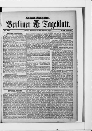 Berliner Tageblatt und Handels-Zeitung vom 19.11.1884