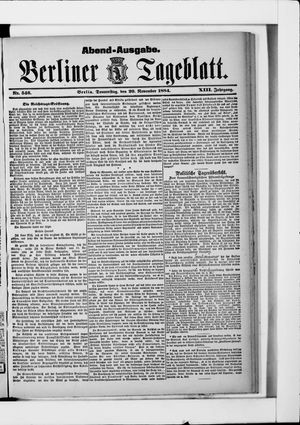 Berliner Tageblatt und Handels-Zeitung vom 20.11.1884