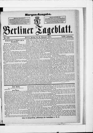Berliner Tageblatt und Handels-Zeitung vom 21.11.1884