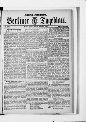 Berliner Tageblatt und Handels-Zeitung vom 21.11.1884