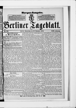 Berliner Tageblatt und Handels-Zeitung vom 27.11.1884