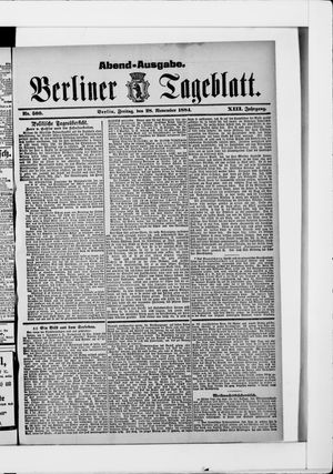Berliner Tageblatt und Handels-Zeitung vom 28.11.1884
