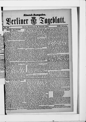 Berliner Tageblatt und Handels-Zeitung vom 29.11.1884