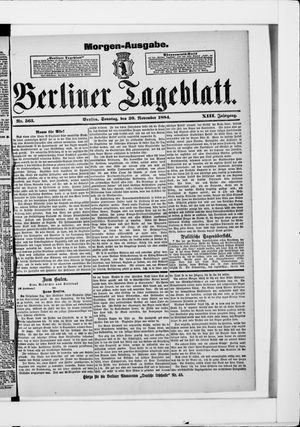 Berliner Tageblatt und Handels-Zeitung vom 30.11.1884