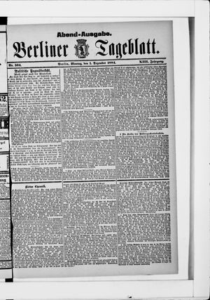 Berliner Tageblatt und Handels-Zeitung vom 01.12.1884