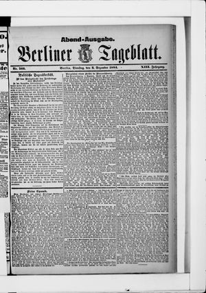 Berliner Tageblatt und Handels-Zeitung vom 02.12.1884