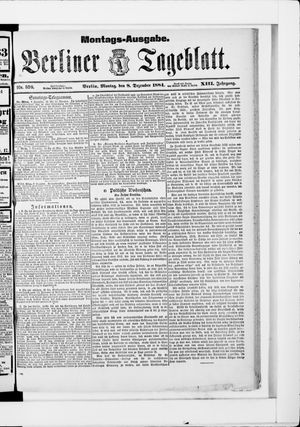 Berliner Tageblatt und Handels-Zeitung vom 08.12.1884