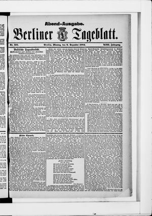 Berliner Tageblatt und Handels-Zeitung vom 08.12.1884