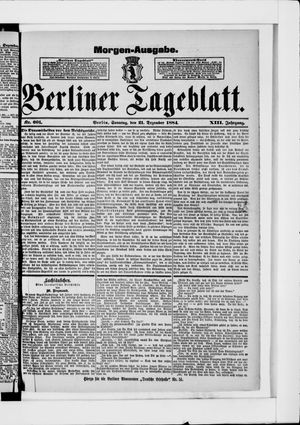 Berliner Tageblatt und Handels-Zeitung vom 21.12.1884