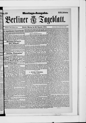 Berliner Tageblatt und Handels-Zeitung vom 22.12.1884