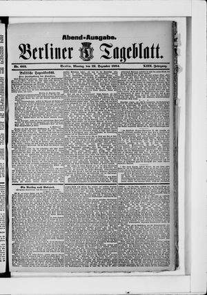 Berliner Tageblatt und Handels-Zeitung vom 22.12.1884
