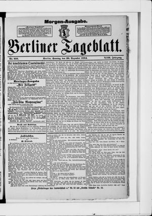Berliner Tageblatt und Handels-Zeitung on Dec 28, 1884