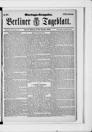 Berliner Tageblatt und Handels-Zeitung vom 29.12.1884