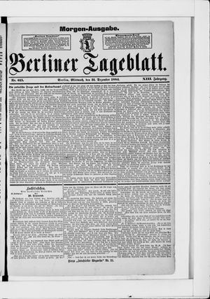 Berliner Tageblatt und Handels-Zeitung vom 31.12.1884
