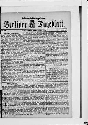 Berliner Tageblatt und Handels-Zeitung vom 20.01.1885