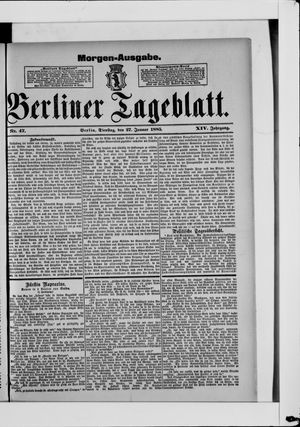 Berliner Tageblatt und Handels-Zeitung vom 27.01.1885