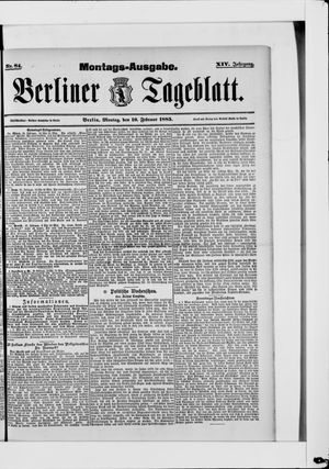 Berliner Tageblatt und Handels-Zeitung on Feb 16, 1885