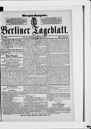 Berliner Tageblatt und Handels-Zeitung vom 26.04.1885