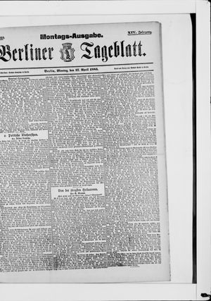 Berliner Tageblatt und Handels-Zeitung vom 27.04.1885