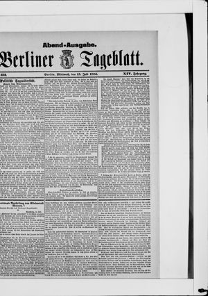 Berliner Tageblatt und Handels-Zeitung vom 15.07.1885