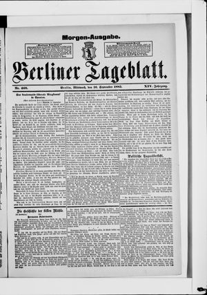 Berliner Tageblatt und Handels-Zeitung on Sep 16, 1885