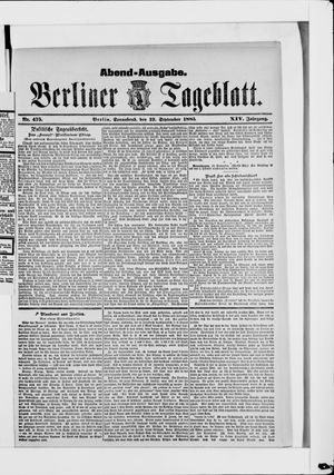Berliner Tageblatt und Handels-Zeitung vom 19.09.1885