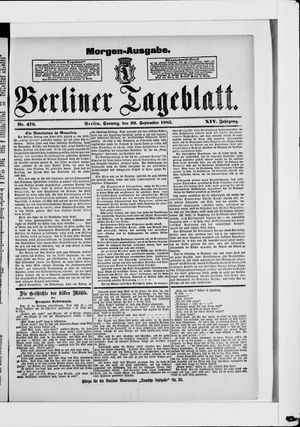Berliner Tageblatt und Handels-Zeitung vom 20.09.1885