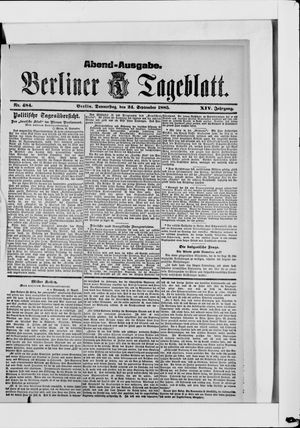 Berliner Tageblatt und Handels-Zeitung vom 24.09.1885