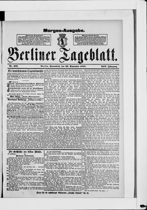 Berliner Tageblatt und Handels-Zeitung vom 26.09.1885