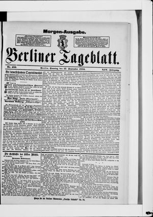 Berliner Tageblatt und Handels-Zeitung on Sep 27, 1885