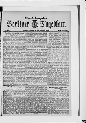 Berliner Tageblatt und Handels-Zeitung vom 30.09.1885