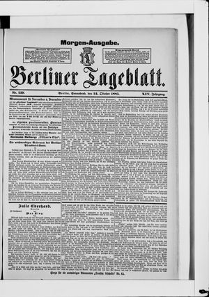 Berliner Tageblatt und Handels-Zeitung vom 24.10.1885