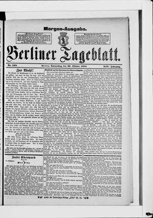 Berliner Tageblatt und Handels-Zeitung vom 29.10.1885