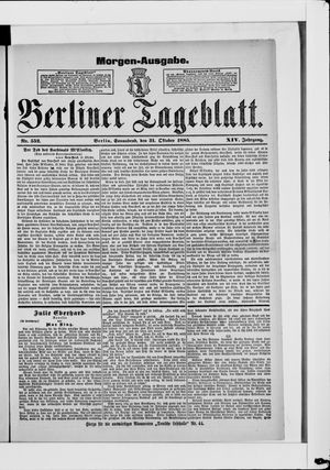 Berliner Tageblatt und Handels-Zeitung vom 31.10.1885