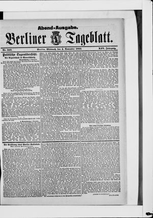 Berliner Tageblatt und Handels-Zeitung vom 04.11.1885