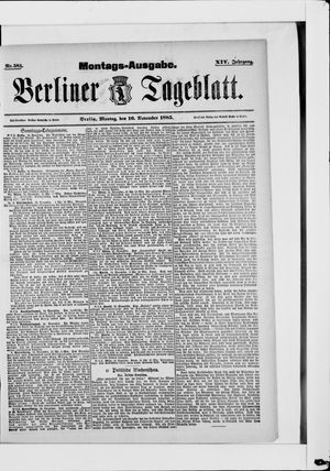 Berliner Tageblatt und Handels-Zeitung vom 16.11.1885