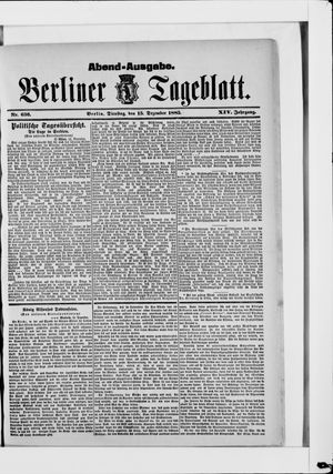 Berliner Tageblatt und Handels-Zeitung vom 15.12.1885