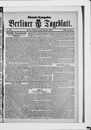 Berliner Tageblatt und Handels-Zeitung vom 21.12.1885