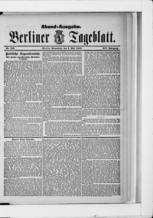 Berliner Tageblatt und Handels-Zeitung on May 1, 1886