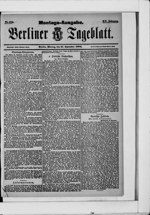 Berliner Tageblatt und Handels-Zeitung on Sep 27, 1886