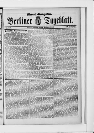 Berliner Tageblatt und Handels-Zeitung vom 21.12.1886